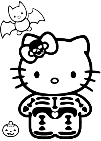 344x480 Hello Kitty Halloween Skeleton Coloring Page Free Printable