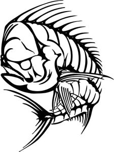 225x300 Mahi Dolphinfish Fish Bones Skeleton Tattoo Auto Boat Window Vinyl