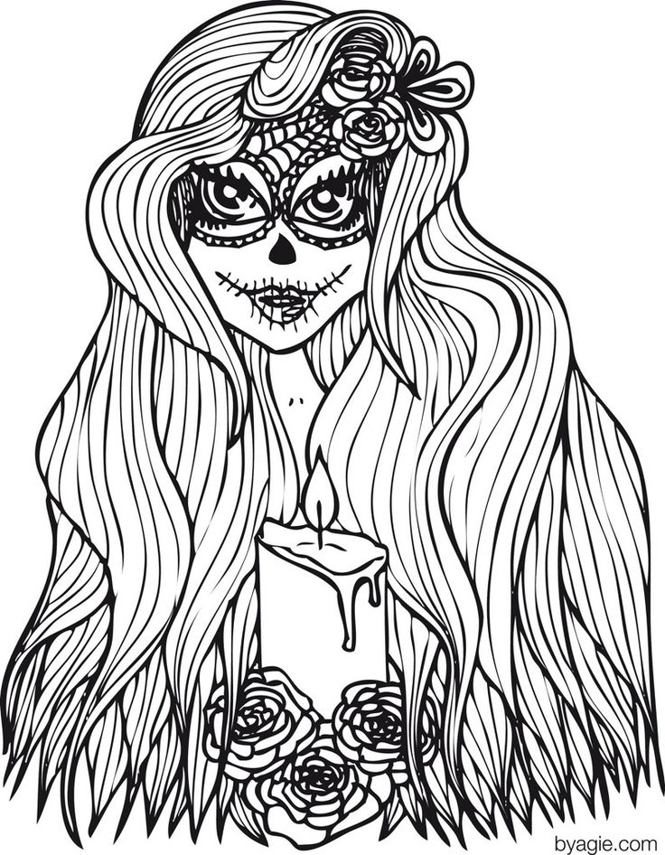 736x946 Candy Skeleton Girl Coloring Page Emo Disney Princess Coloring