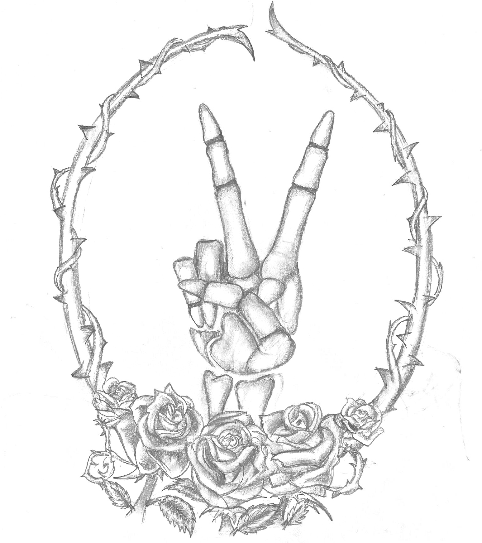 1547x1742 Custom Skeleton Peace Sign Tattoo Design Young Wild And Inked