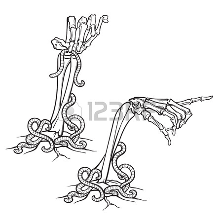 450x450 Zombie Body Language. Sign Of The Horns. Pair Of Skeleton Hands
