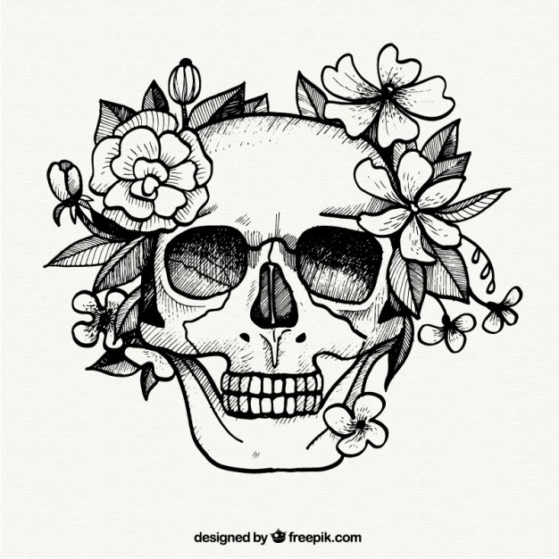 626x626 Hand Painted Skull And Flowers Vector Free Download