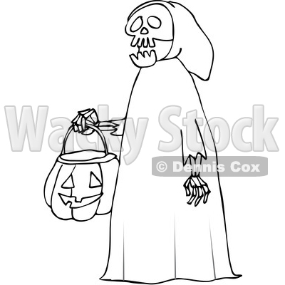400x400 Clipart Of Cartoon Blacknd White Halloween Skeleton Wearing