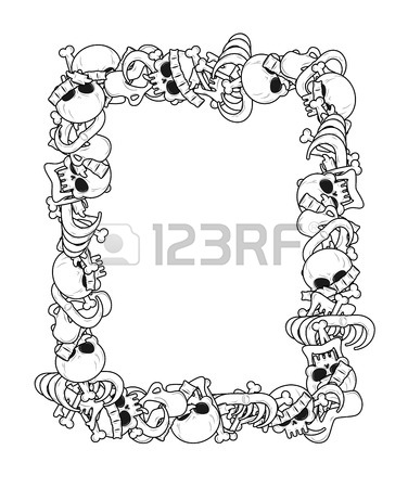 376x450 Frame Of Bones. Anatomy Background. Skeleton Template. Skull