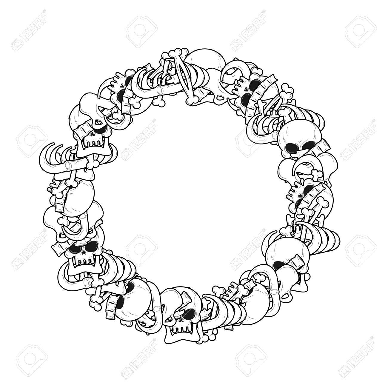 1300x1300 Ring Frame Of Bones. Anatomy Background. Skeleton Template. Skull