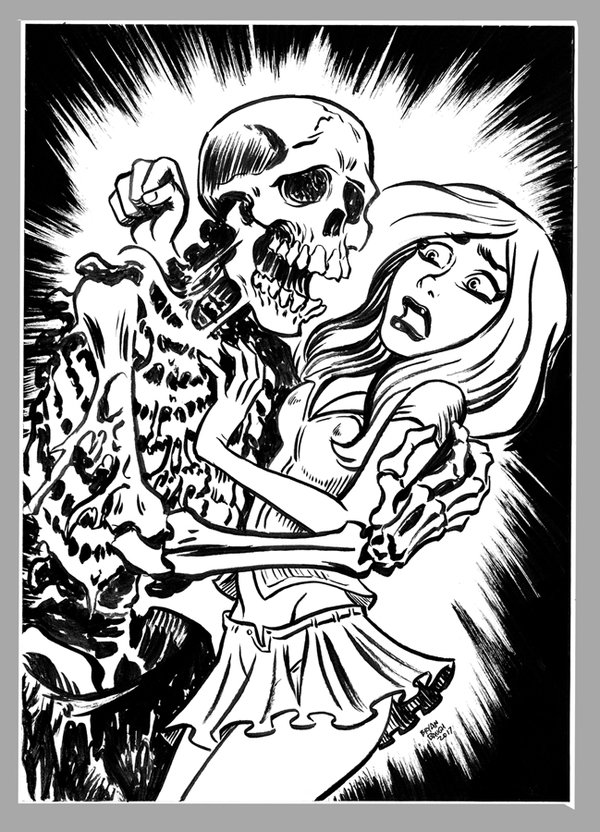 600x832 Mini Monster Ink Brush Drawing 5 Skeleton By Bryanbaugh