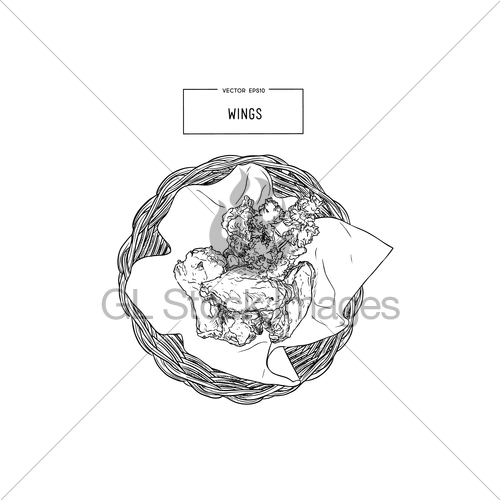 500x500 Hand Drawn Sketch Buffalo Chicken Wings In Basket. Gl Stock Images