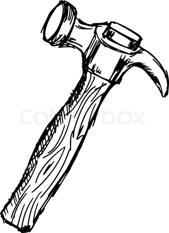 580x800 Sketch, Doodle, Hand Drawn Illustration Of Hammer Stock Vector