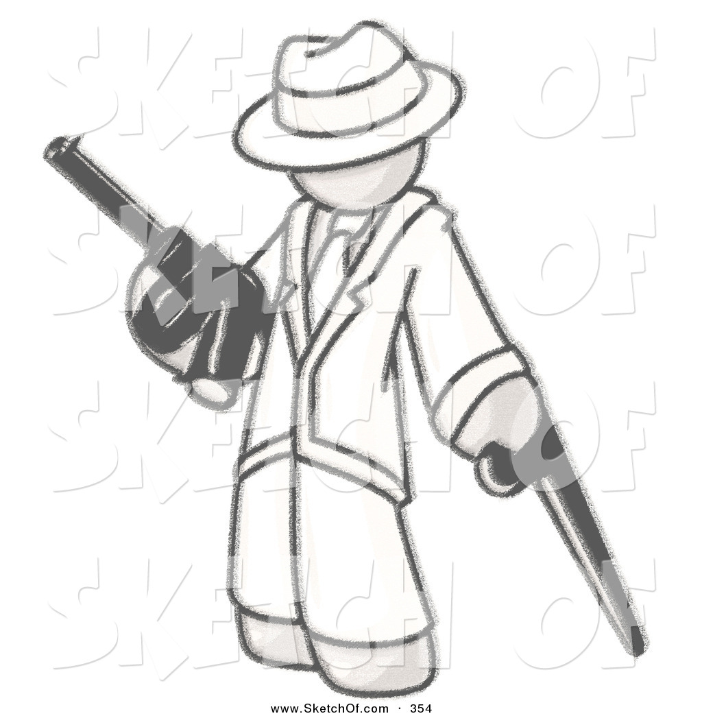 1024x1044 Drawing Of A Sketched Design Mascot Gangster Man In White Clothes