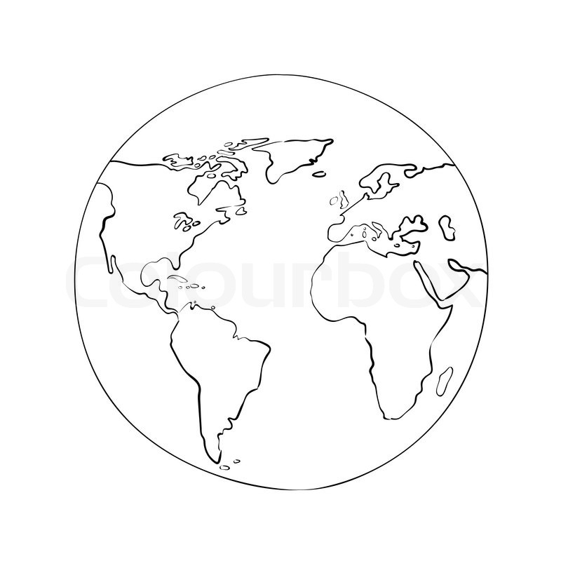 800x800 Sketch Globe World Map Black On White Background Vector