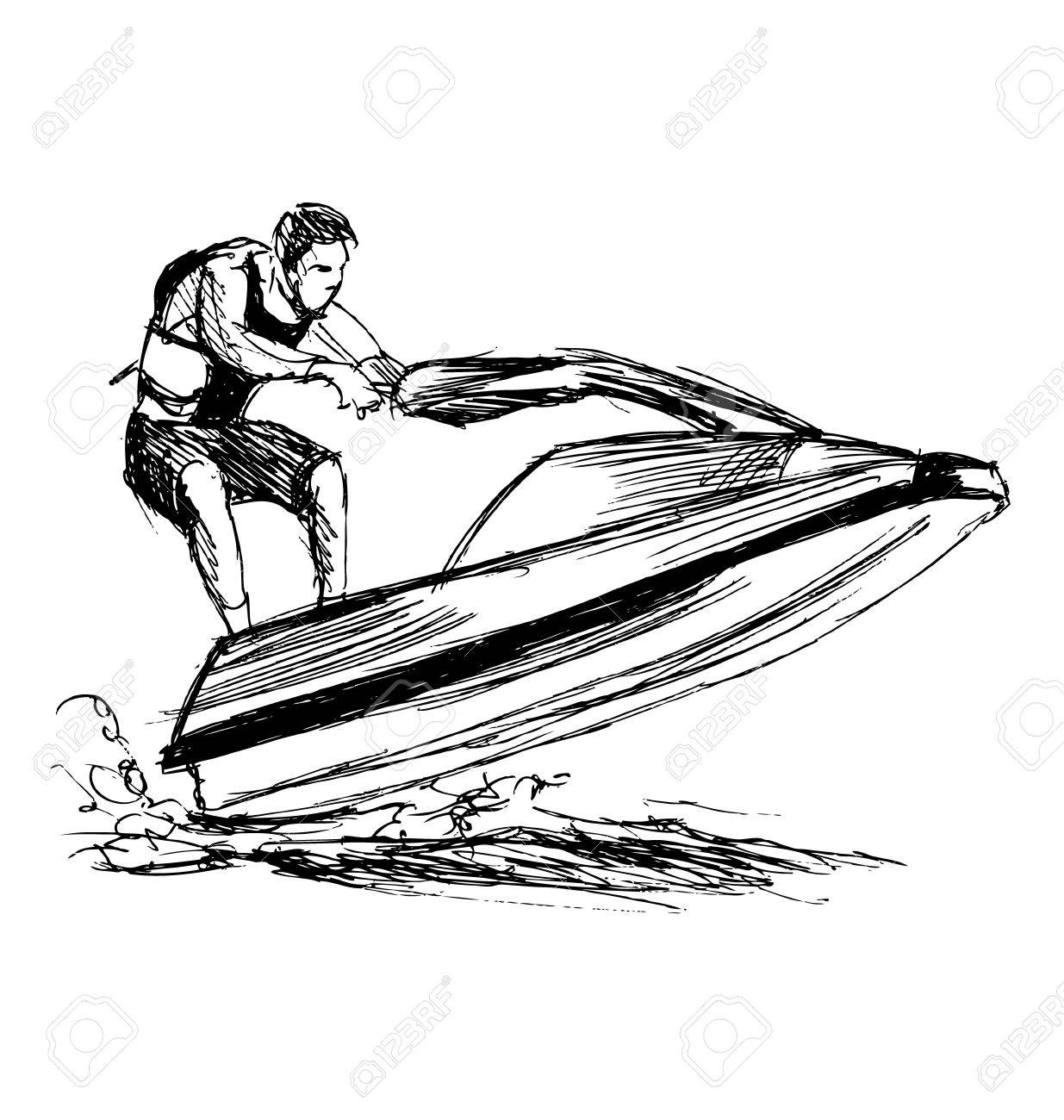 1235x1300 Hand Sketch Rider On A Jet Ski Royalty Free Cliparts, Vectors,