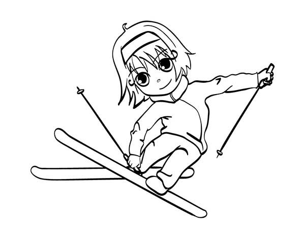 600x464 Little Girl Skiing Coloring Page Coloring Sky