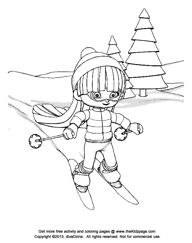 628x796 Cartoon Kid Downhill Skiing, Free Coloring Pages For Kids