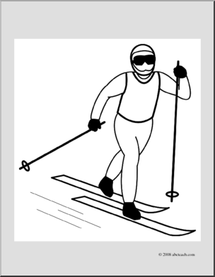 304x392 Clip Art Cross Country Skiing 1 (Coloring Page) I