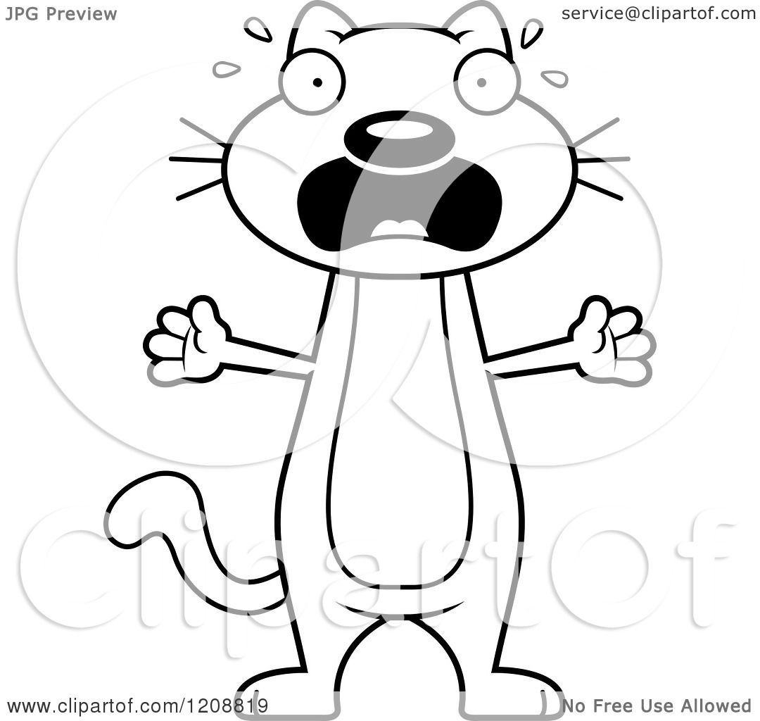 1080x1024 Cartoon Of A Black And White Scared Skinny Cat