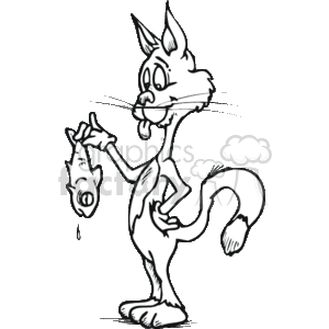 300x300 Royalty Free Black And White Skinny Cat Holding A Yucky Fish