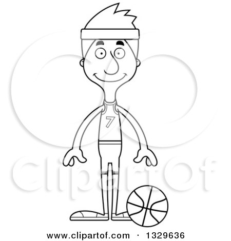 450x470 Lineart Clipart Of A Cartoon Black And White Happy Tall Skinny