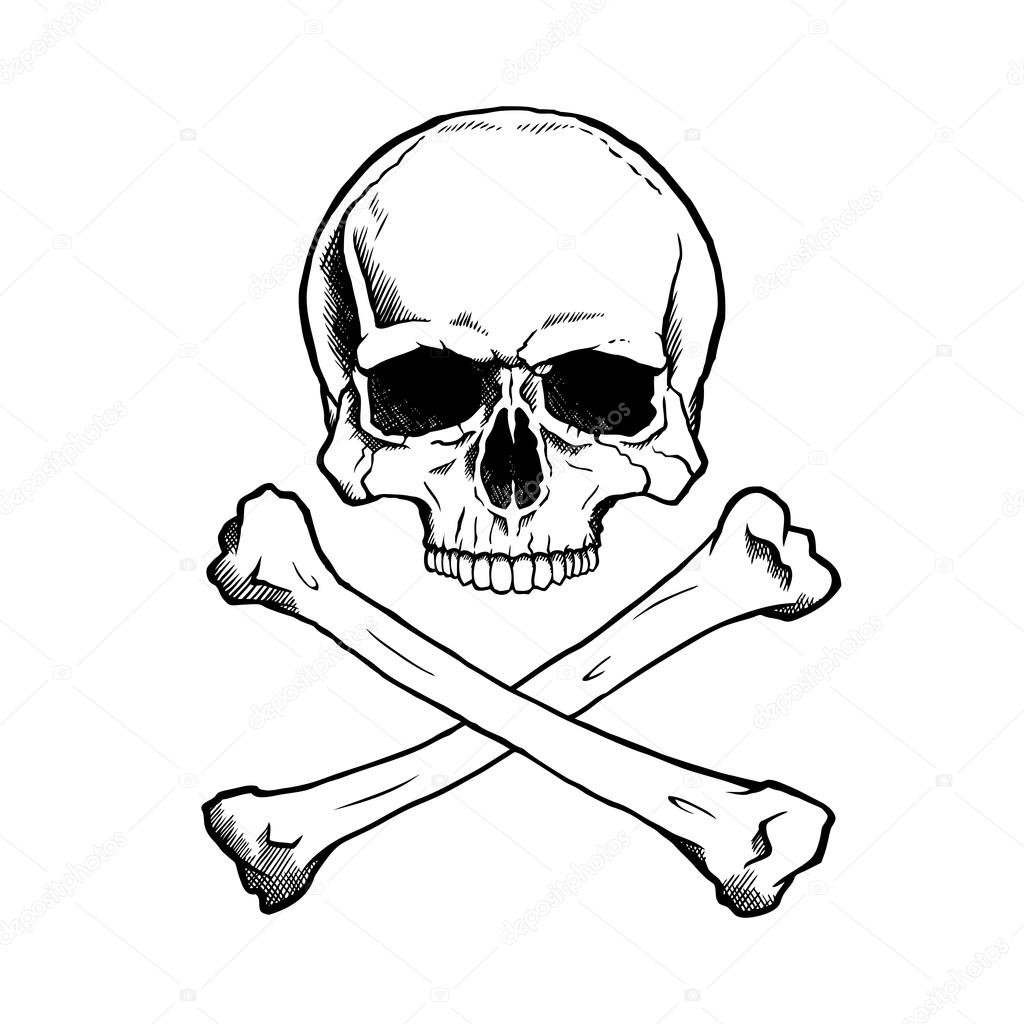 1024x1024 Black And White Human Skull And Crossbones Stock Vector