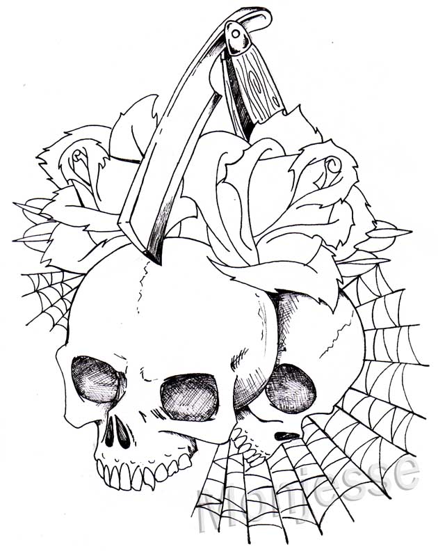 630x799 Skull And Roses 2 By Monjesse