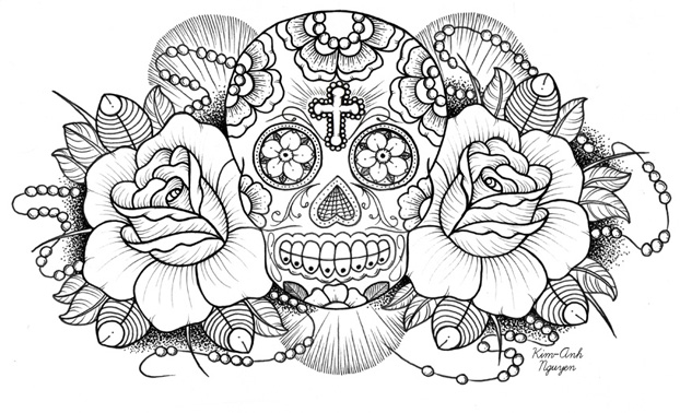 622x378 Skull And Roses Coloring Pages
