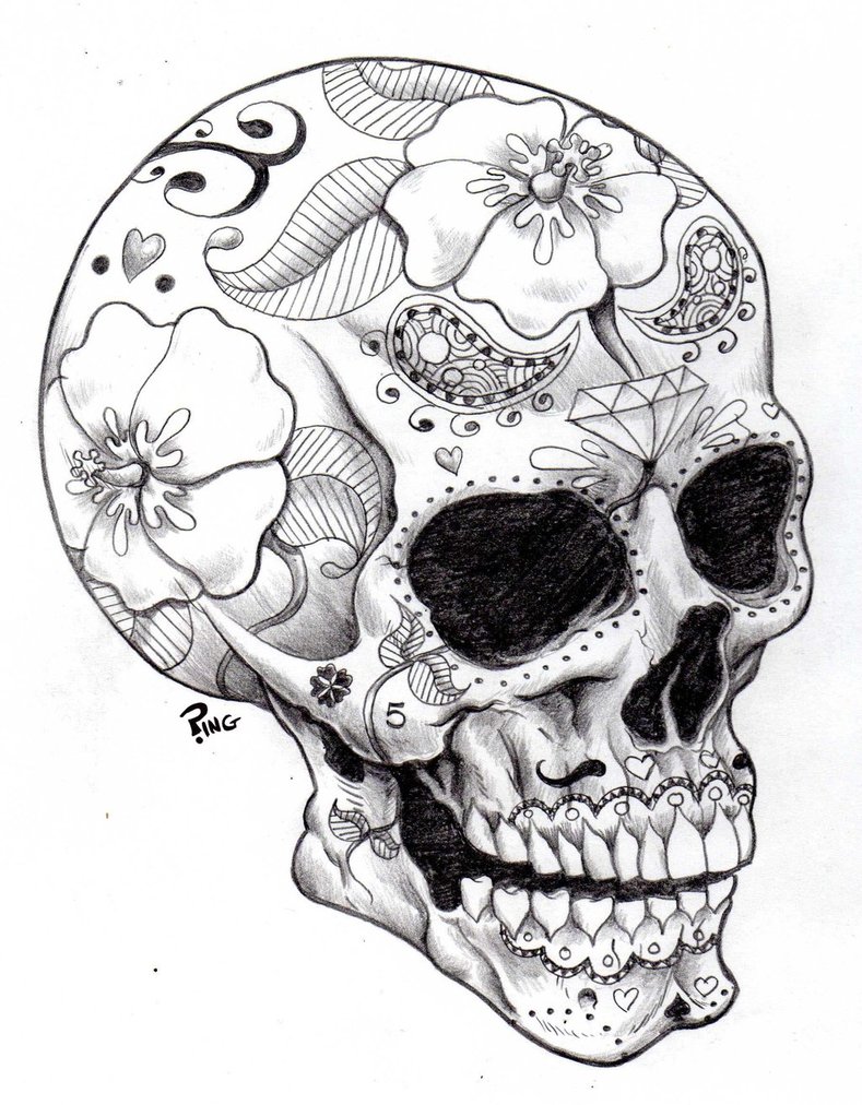 789x1012 Drawn Sugar Skull Pencil Sketch