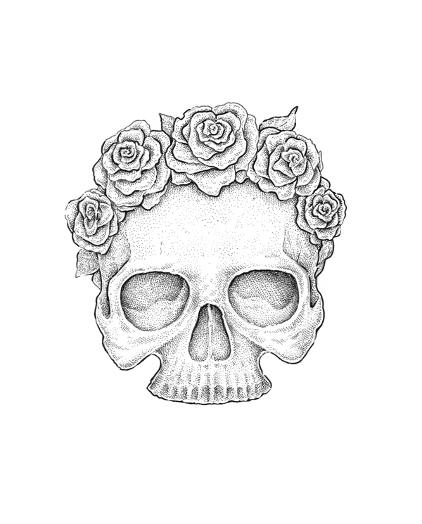 600x745 Use Ink Liners To Create A Skull And Roses Drawing