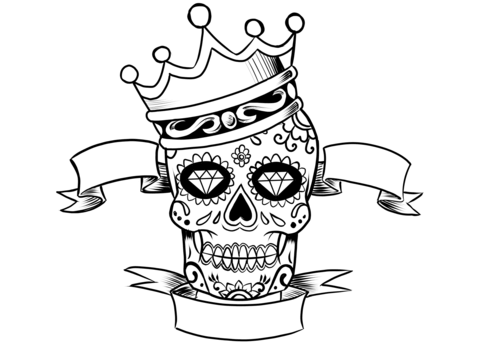 480x343 Sugar Skull With Crown Coloring Page Free Printable Coloring Pages