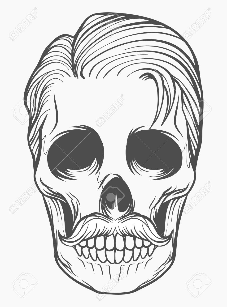 960x1300 Mexican Skull Design With Trendy Hairstyle Vector Stock Photo