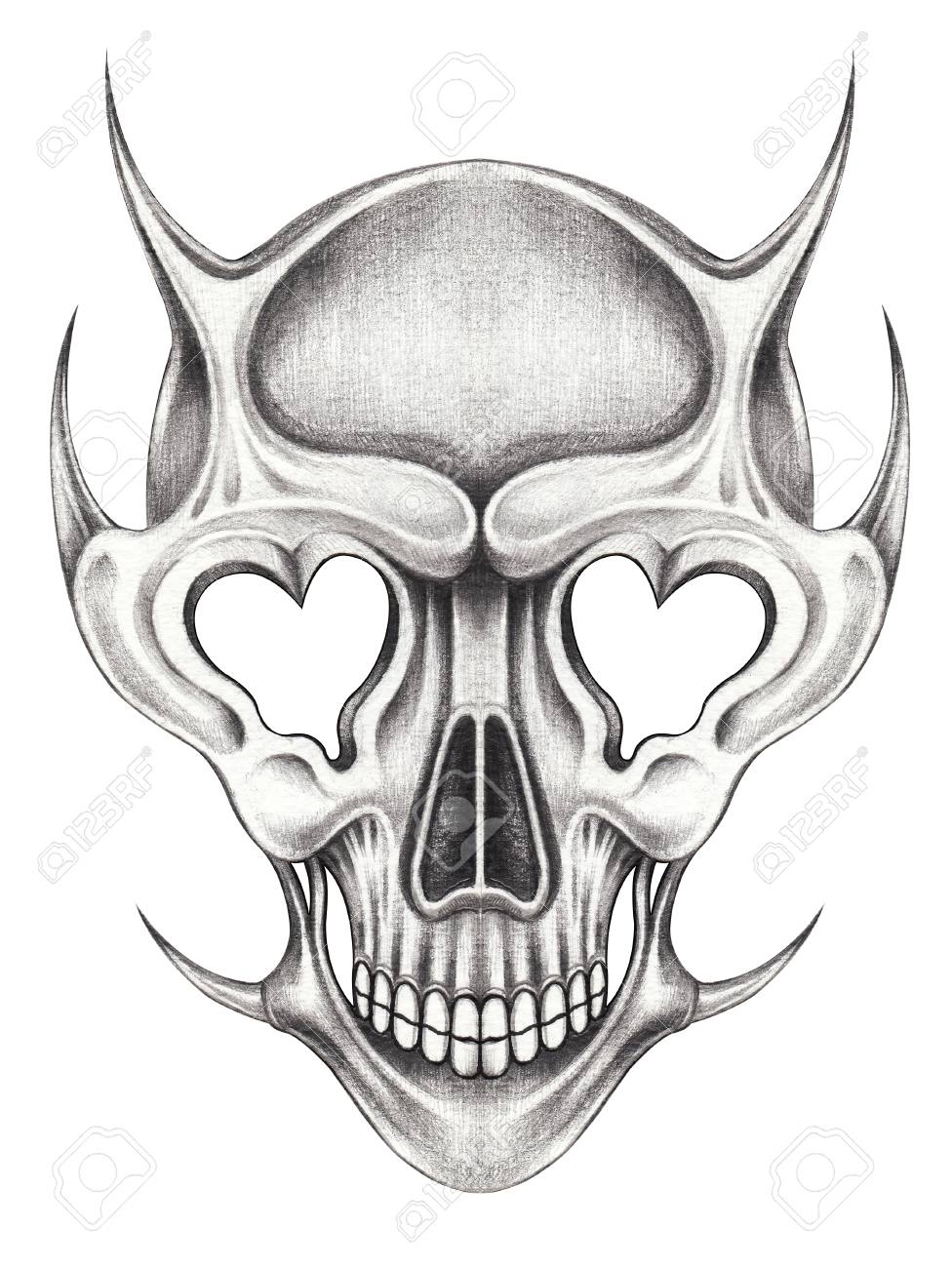 976x1300 Art Design Surreal Skull Tattoo Hand Pencil Drawing On Paper