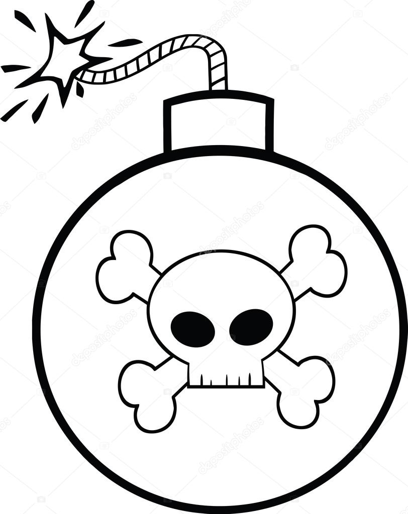 812x1024 Black And White Cartoon Bomb With Skull And Crossbones Stock