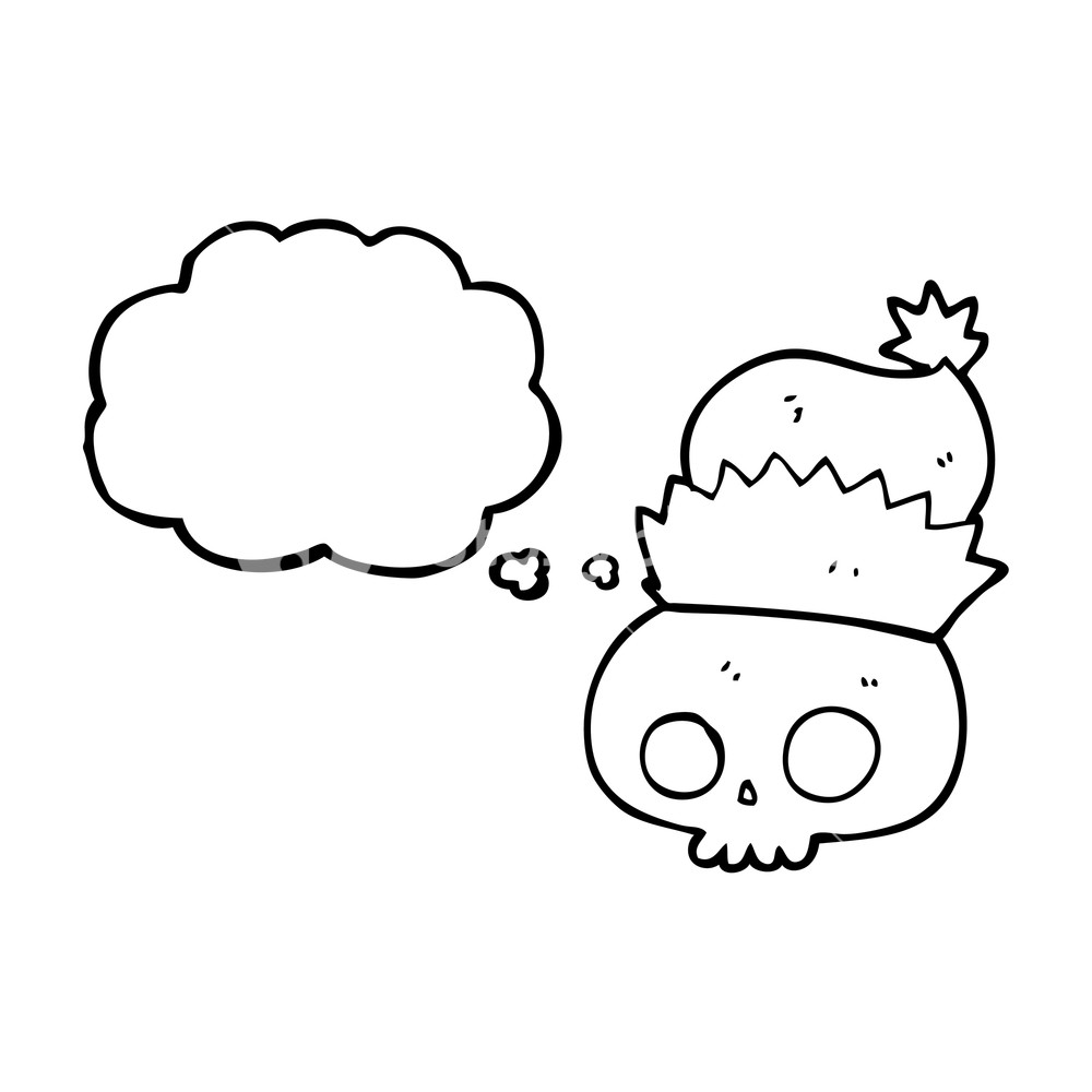 1000x1000 Freehand Drawn Thought Bubble Cartoon Skull Wearing Christmas Hat