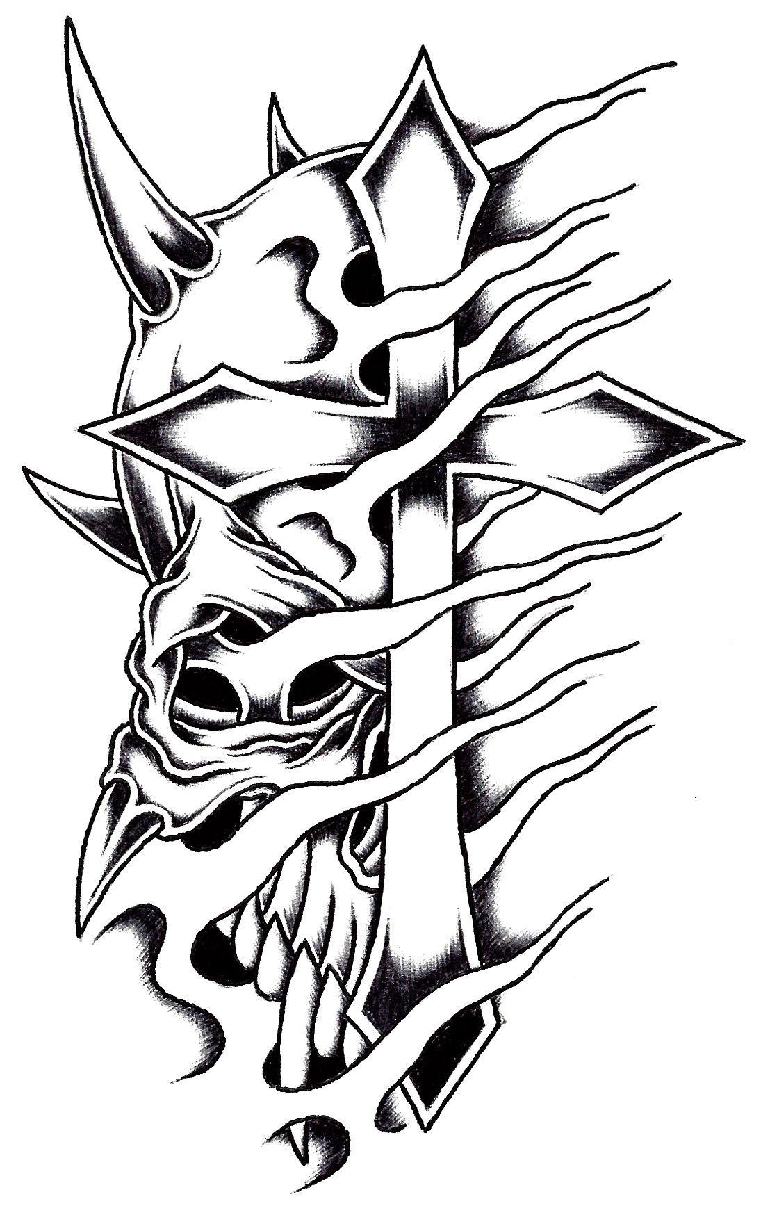 1108x1748 Horned Cross Skull By Stark Sketches
