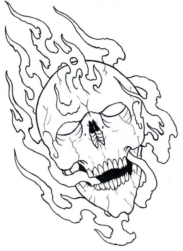 600x823 Flaming Skull Outline 09 By Vikingtattoo