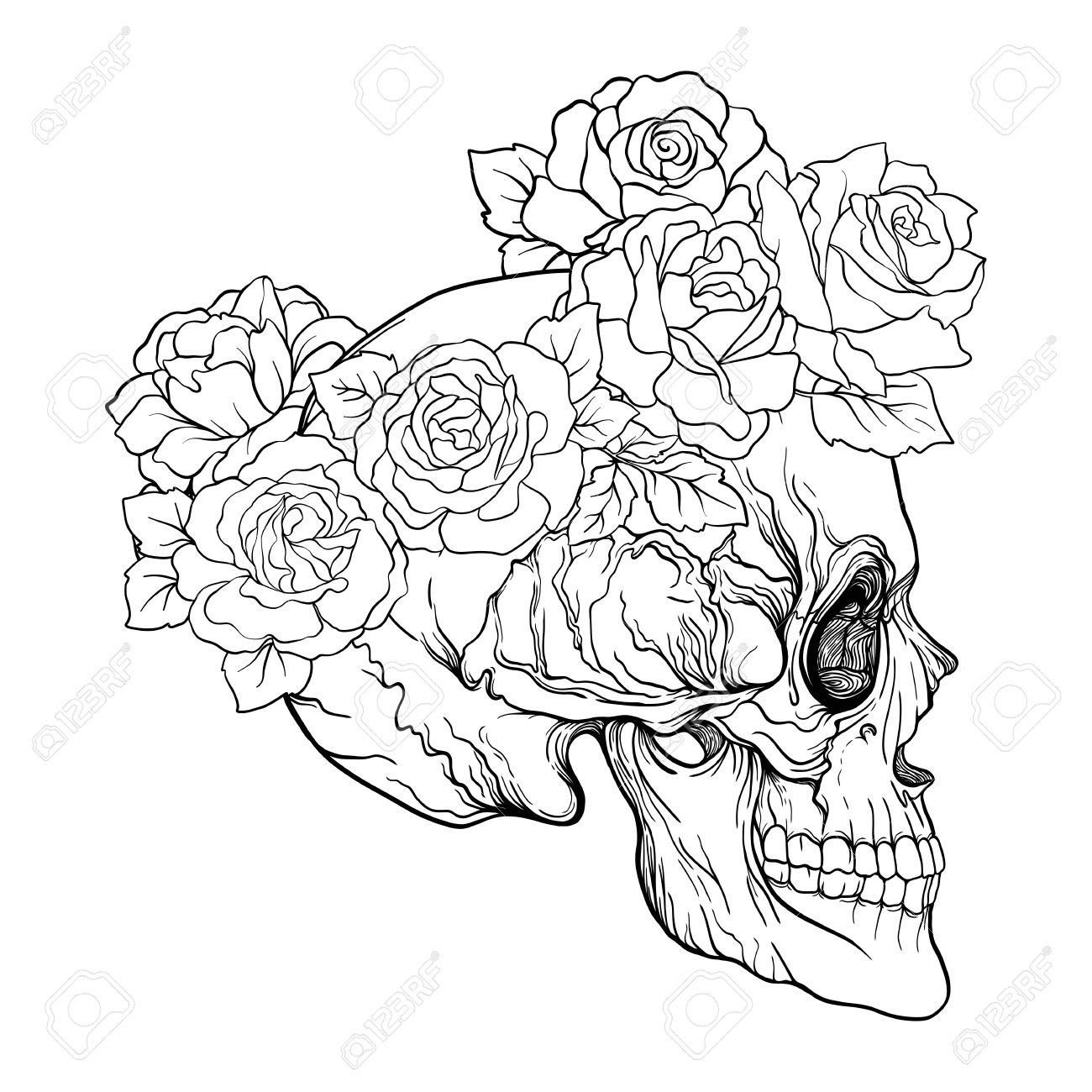 1300x1300 Sugar Skull With Decorative Pattern And A Wreath Of Red Roses