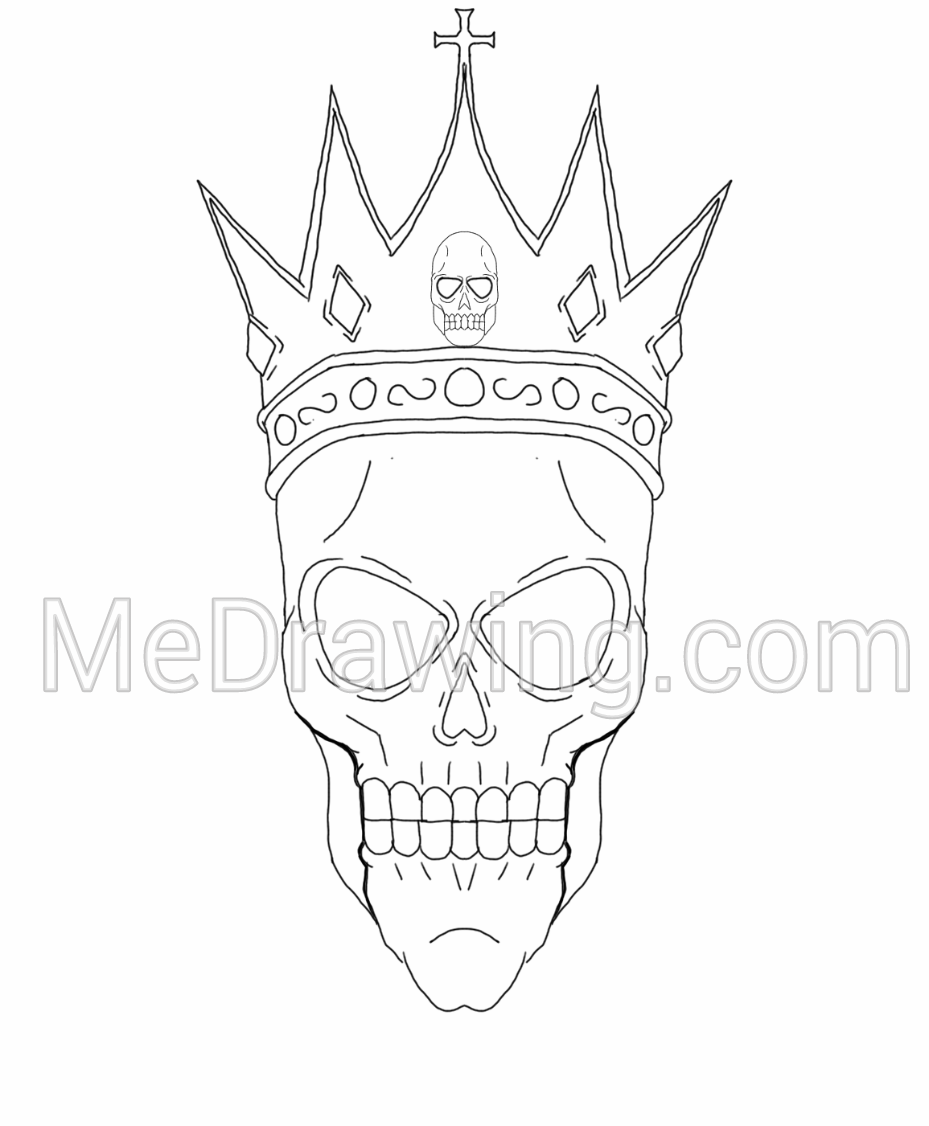 929x1126 King Skull Crown Inked Drawing