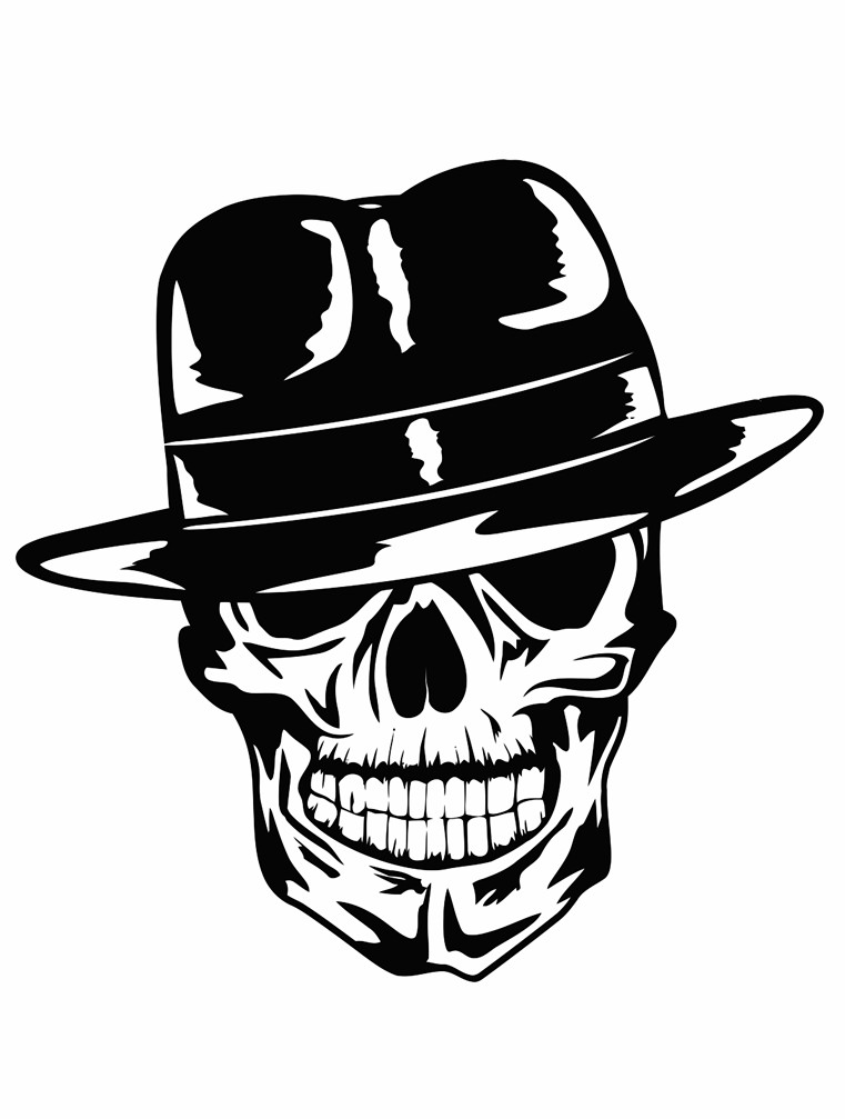 761x1007 Image Of Skull In Hat Gangster Printable Image Illustration Sketch