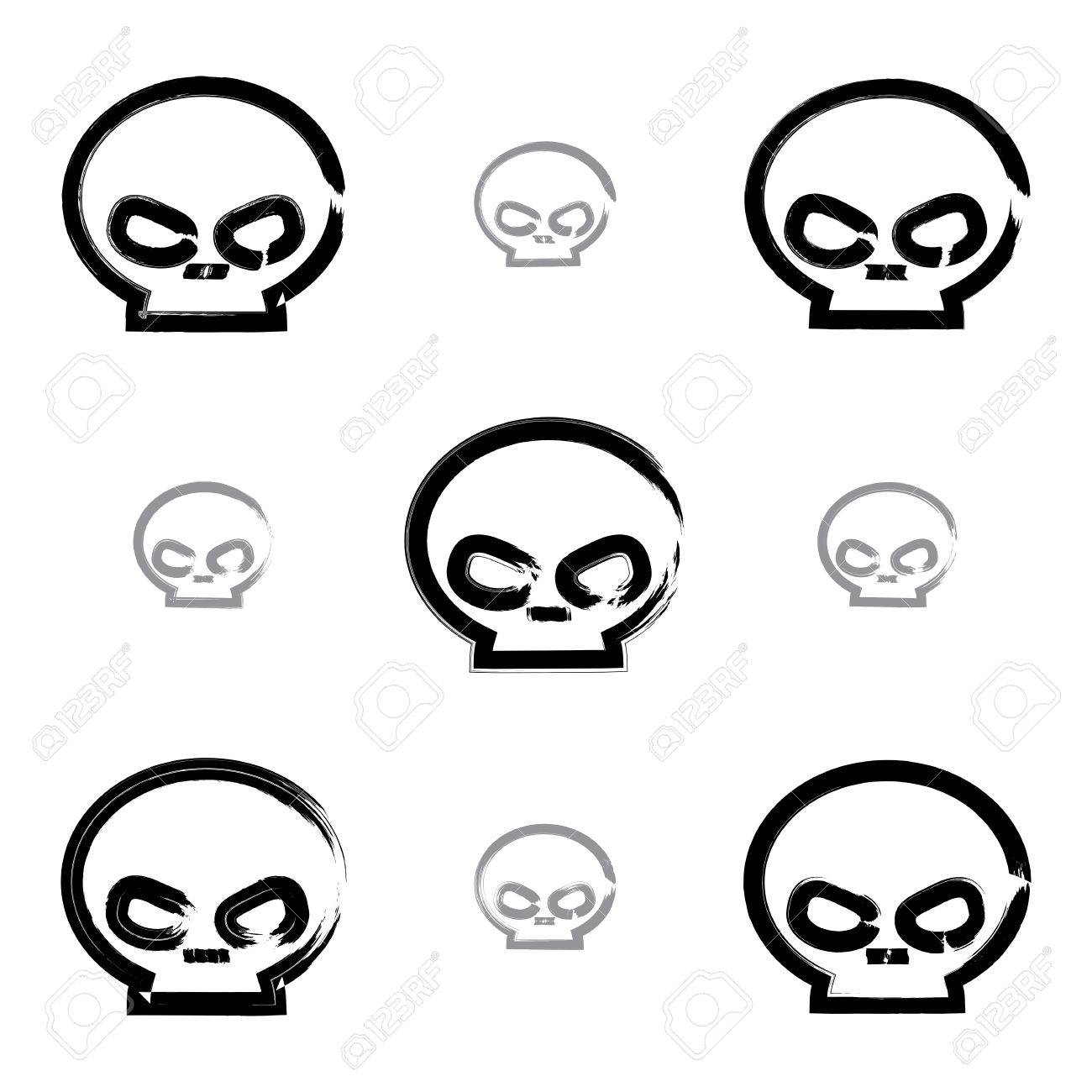 1300x1300 Set Of Brush Drawing Simple Human Skulls, Collection Of Painted