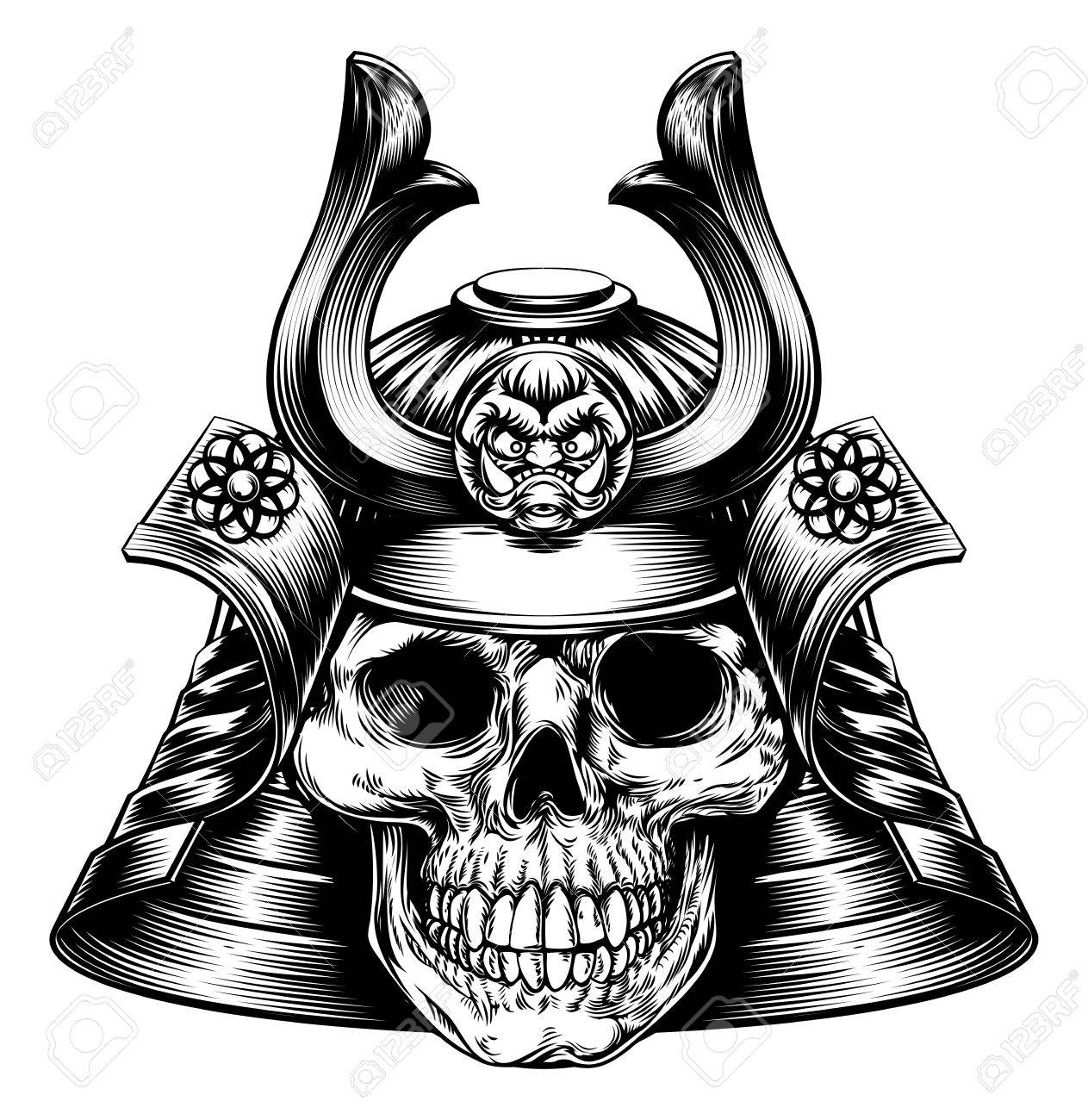 1263x1300 A Samurai Mask And Helmet With A Skeletal Skull Face Royalty Free