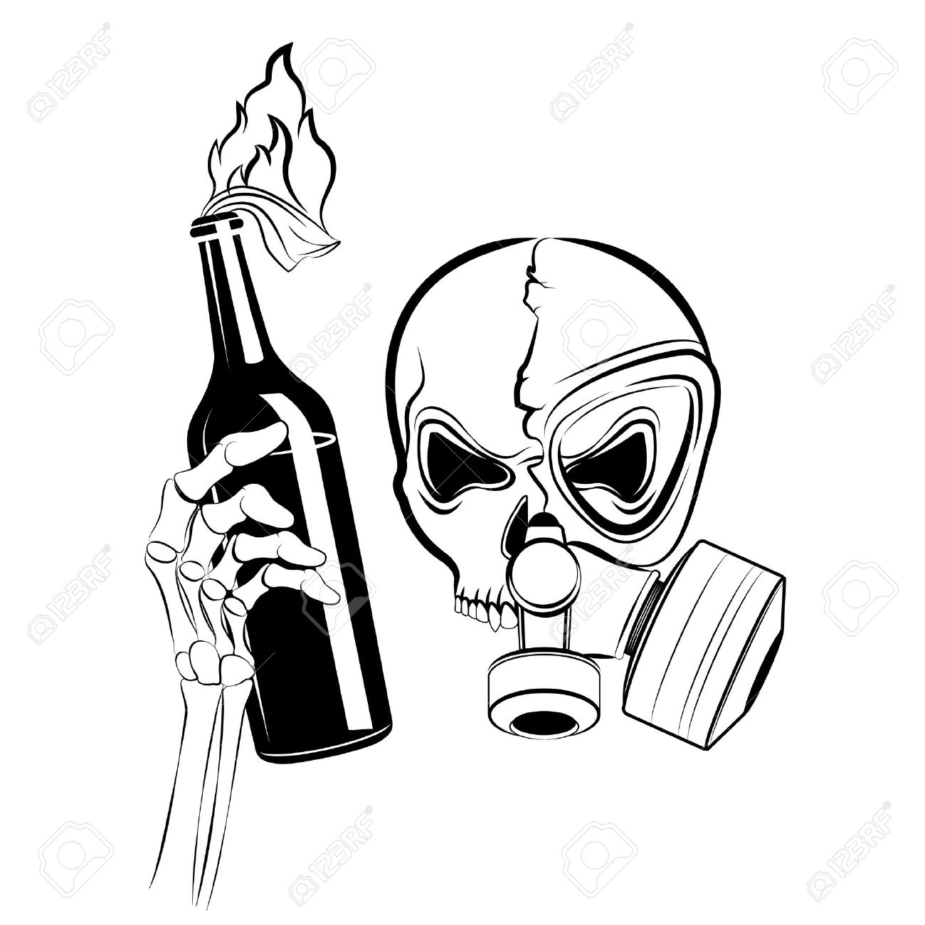 1300x1300 Skull In Gas Mask With Molotov Coctail Royalty Free Cliparts