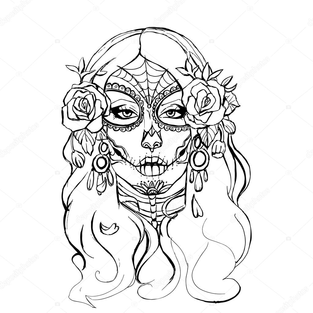 1024x1024 Skull Girl Illustration Stock Vector