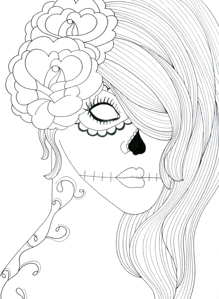 766x1043 Sugar Skull Girl Lineart By Tonitiger415