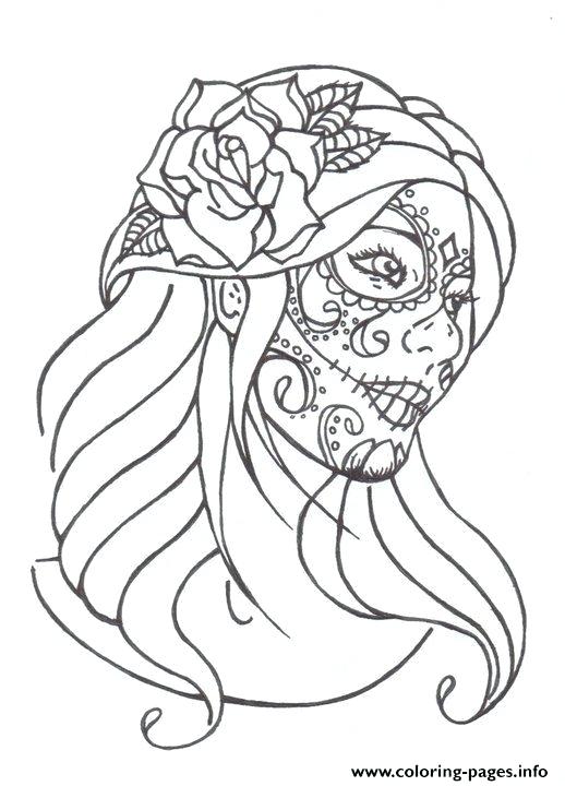 518x720 Sugar Skulls Coloring Pages Sugar Skull Girl By Coloring Pages