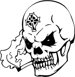 293x300 Skull Head Smoking Black Eye White Teeth Vinyl Decal Sticker 3252