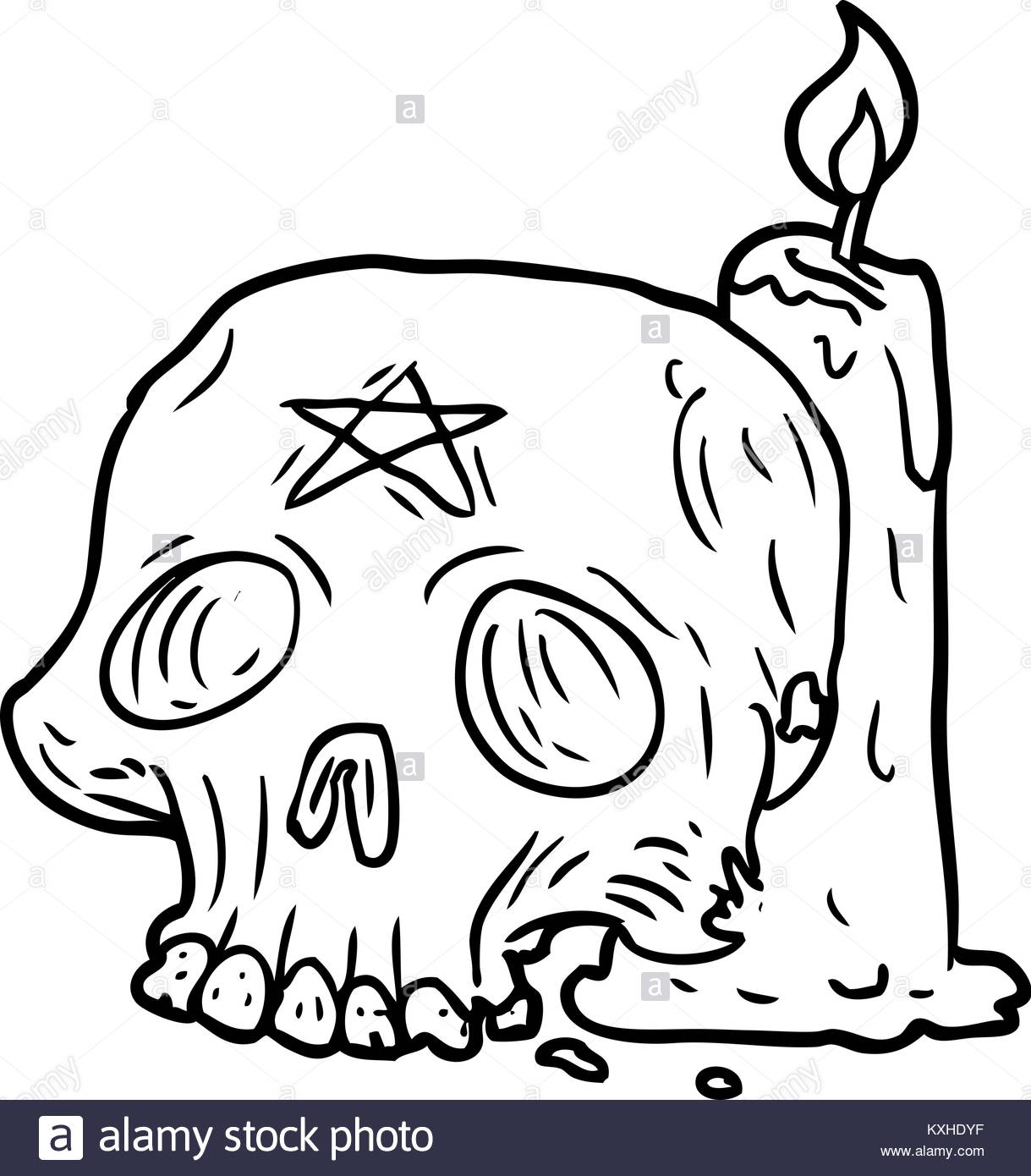 1219x1390 Line Drawing Of A Spooky Skull And Candle Stock Vector Art