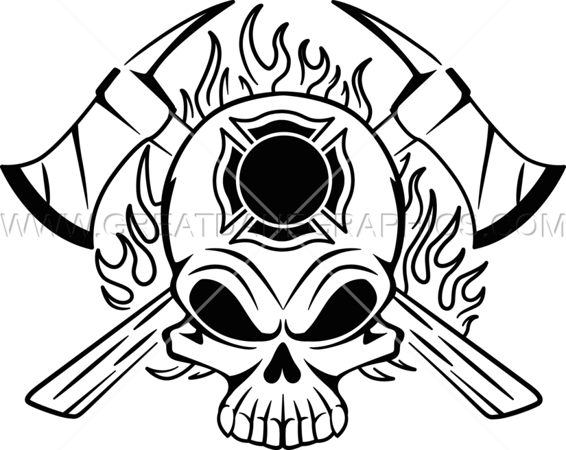 825x656 Fire Fighter Skull Production Ready Artwork For T Shirt Printing