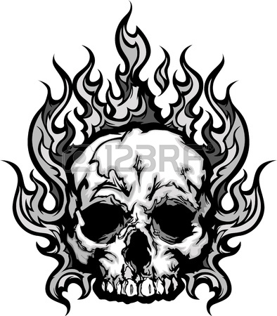 394x450 Skull On Fire With Flames Illustration Royalty Free Cliparts