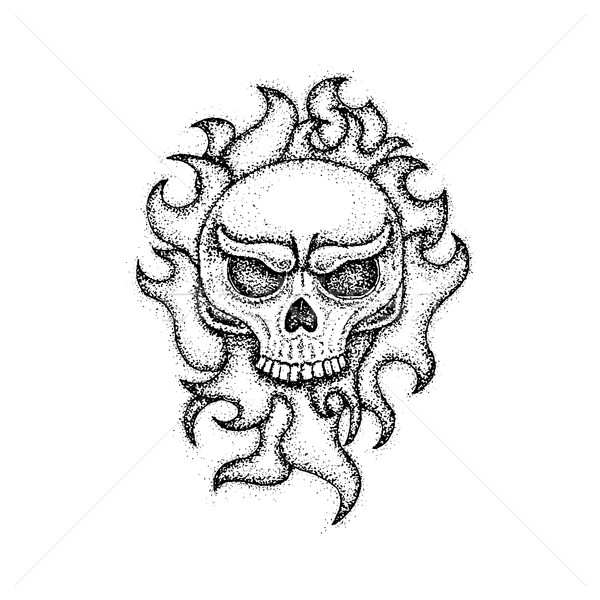 600x600 Dotwork Human Skull With Fire Vector Illustration Ganna Sereda
