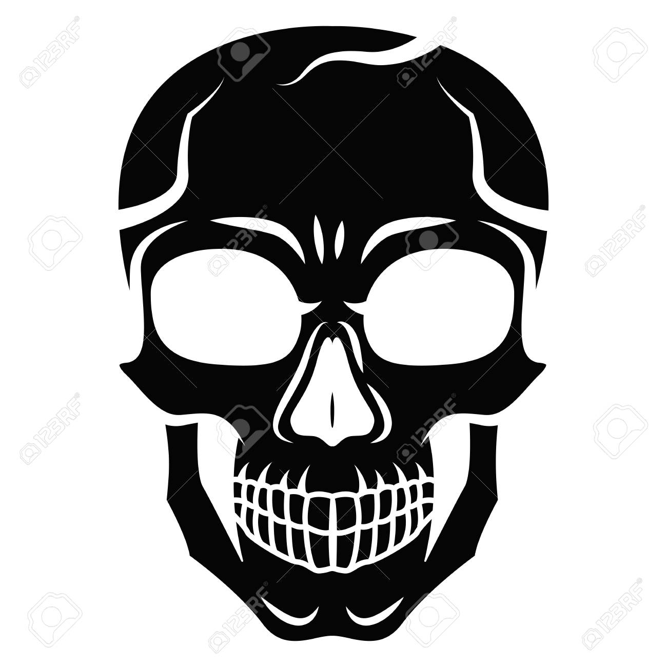 1300x1300 Black Stylized Skull Isolated On White Background. Outline Style