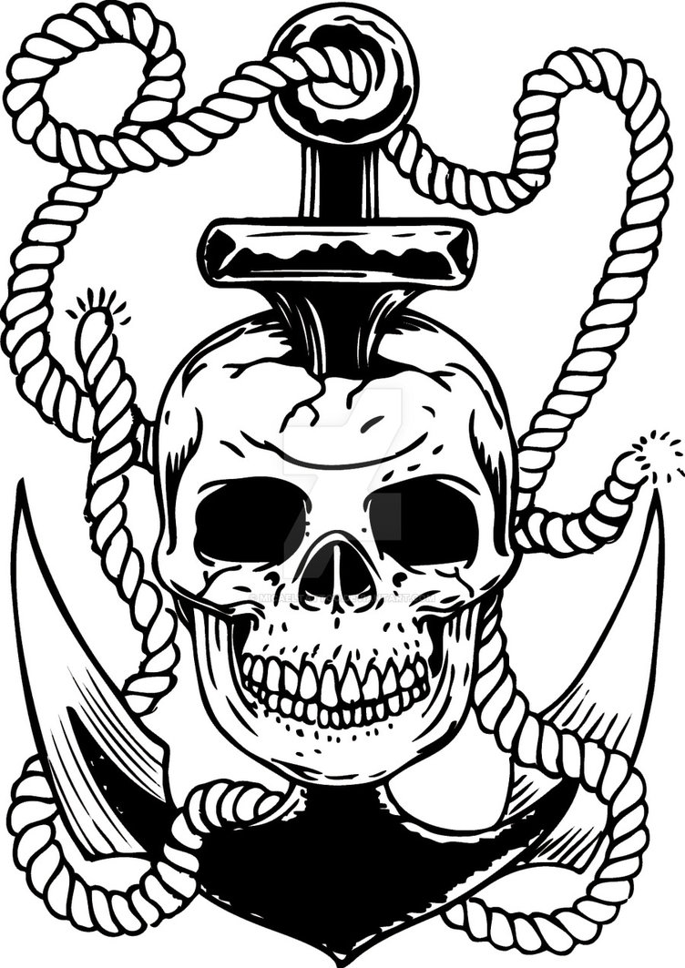 752x1063 Skull And Anchor Tattoo Flash By Micaeltattoo