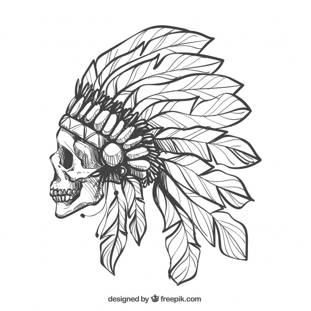 626x626 Skull In Profile With Feathers Hat Vector Free Download